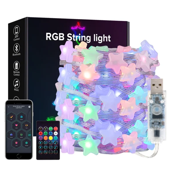 WS2812B LED String RGB Dream Color Birthday Decoration Party Star Strawberry Rugby Lights Room USB App Remote Led Light DC5V