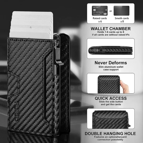 Men-Slim Minimalist Smart Wallet RFID Blocking Pop Up Wallet Credit Card Holder Bifold Carbon Fiber Wallet - Image 4