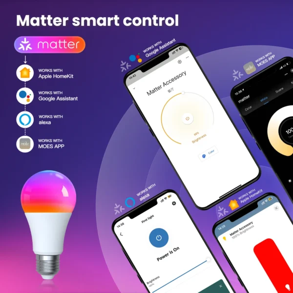 MOES Tuya Matter WiFi Smart Bulb Dimmable Led Light 16 Million RGB Colors E27 Bubble light Voice Control Alexa Google Home - Image 2