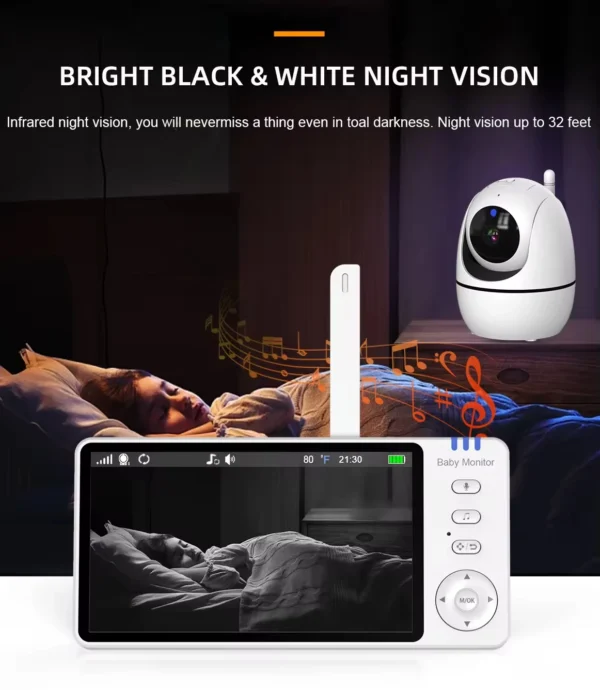 Newest 5.0 Inch Two Way Audio Temperature Night Vision Baby Crying Detection Monitoring Video Babyfoon Baby Monitor With Camera - Image 3