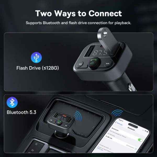 Baseus Car FM Transmitter Handsfree Wireless Bluetooth 5.3 with PD 18W Fast Car Charger Dual USB Car Radio Modulator MP3 Player - Image 2