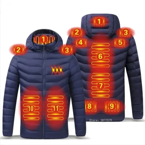 19pcs NWE Men Winter Warm USB Heating Jackets Smart Thermostat Pure Color Hooded Heated Clothing Waterproof Warm Jackets - Image 3