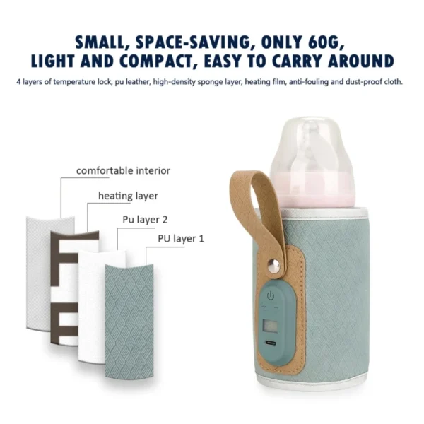 Portable USB Milk Warmer Bag with Adjustable Temperature Travel Friendly USB Powered Baby Bottle Warmer for Baby Bottles - Image 2