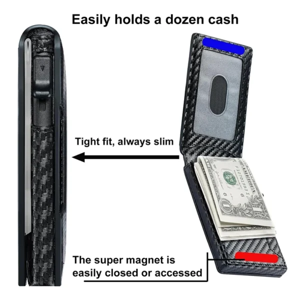 Men-Slim Minimalist Smart Wallet RFID Blocking Pop Up Wallet Credit Card Holder Bifold Carbon Fiber Wallet - Image 2