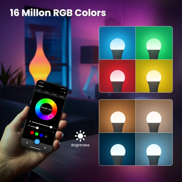 MOES Tuya Matter WiFi Smart Bulb Dimmable Led Light 16 Million RGB Colors E27 Bubble light Voice Control Alexa Google Home - Image 3