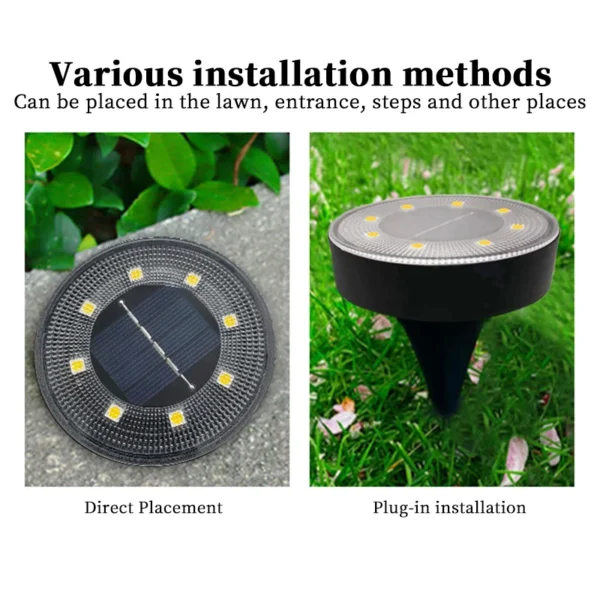 IP68 Waterproof LED Solar Power Disk Light Outdoor Solar Power Ground Light Underground Light Deck Light Garden Decoration - Image 2