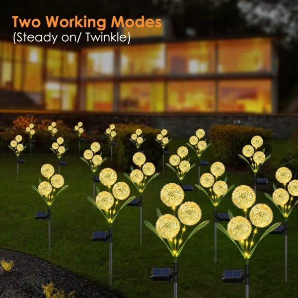 Solar Outdoor Lights Deco,42LED 2Modes 3IN1 Solar Dandelion Flowers Waterproof Solar Powered for Garden,Yard Decor (Warm White) - Image 2