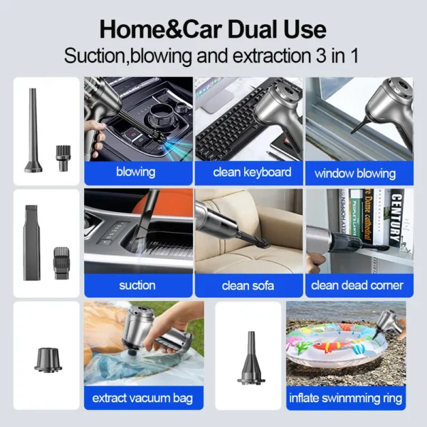 Car Vacuum Cleaner 95000PA Wireless Portable Vacuum Cleaner For Car Home Strong Suction Handheld 2 in 1 Vacuum Cleaner Blower - Image 6