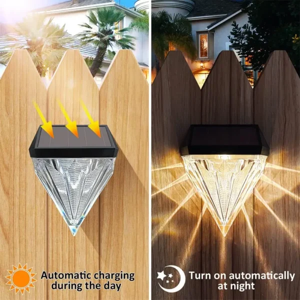 Solar Fence Lights Diamond,Deck Lights Outdoor Waterproof Step Light Solar Powered for Garden Yard Patio,Wall Mount (Warm White) - Image 2