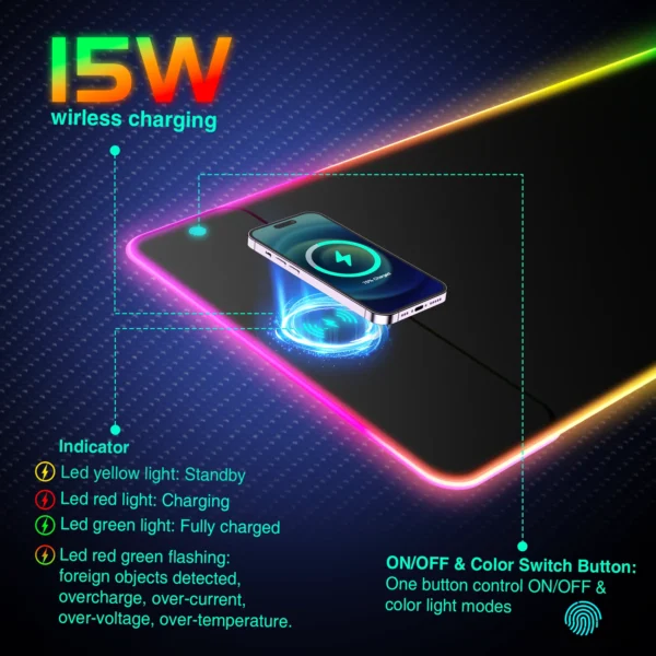 Wireless Charging RGB Luminous Mouse Pad Charger Phone Gaming Mousepad Keyboard Game Table Pad Laptop Mouse Mat Deskpad Mausepad - Image 3