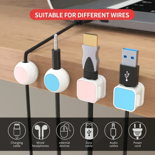 Cable Organizer Magnetic Cable Clip Under Desk Cord Holder Home Office No Drilling Multi-color Multi-pack Wire Management - Image 3