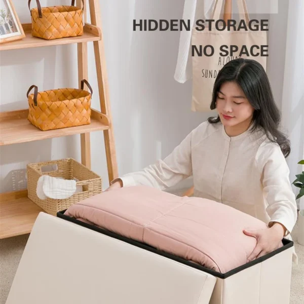 3-In-1 Foldable Pu Leather Storage Stool Multifunctional Home Storage Box Shoe Change Stool Toy Clothes Storage Stool 76x38x38cm - Image 5