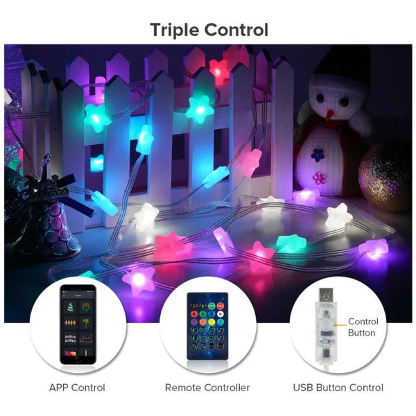 WS2812B LED String RGB Dream Color Birthday Decoration Party Star Strawberry Rugby Lights Room USB App Remote Led Light DC5V - Image 2