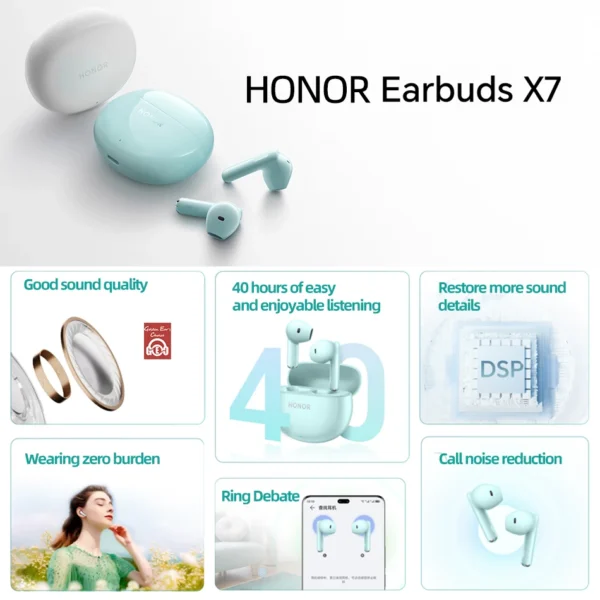 Honor Earbuds X7 TWS Earphone Call Noise Cancelling 40 Hours Battery Life True Wireless Earphone Bluetooth 5.3 For Honor 200 - Image 2