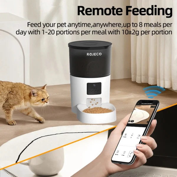 ROJECO Automatic Cat Feeder With Camera Video Cat Food Dispenser Pet Smart Voice Recorder Remote Control Auto Feeder For Cat Dog - Image 4