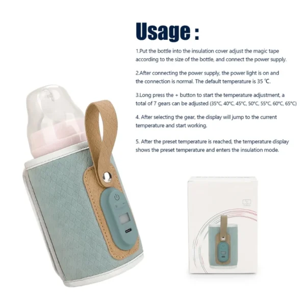 Portable USB Milk Warmer Bag with Adjustable Temperature Travel Friendly USB Powered Baby Bottle Warmer for Baby Bottles - Image 3