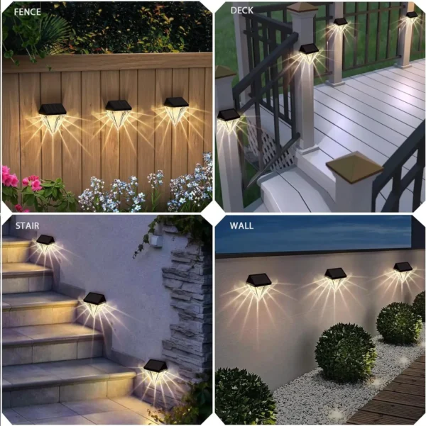 Solar Fence Lights Diamond,Deck Lights Outdoor Waterproof Step Light Solar Powered for Garden Yard Patio,Wall Mount (Warm White) - Image 5