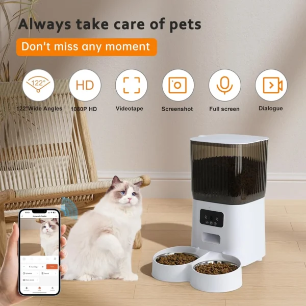 5L Automatic pet Feeder APP smart auto double bowl Remote Control timed quantitative dog bowl cat Food Dispenser with Camera - Image 5