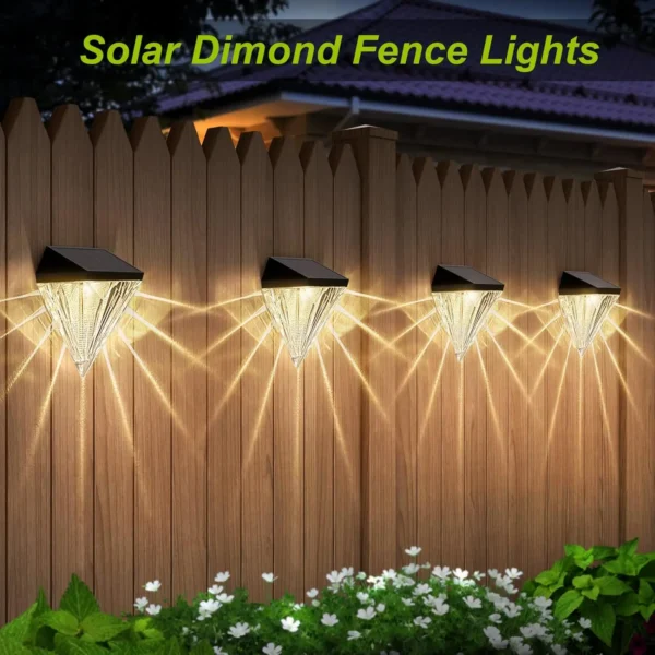 Solar Fence Lights Diamond,Deck Lights Outdoor Waterproof Step Light Solar Powered for Garden Yard Patio,Wall Mount (Warm White) - Image 4