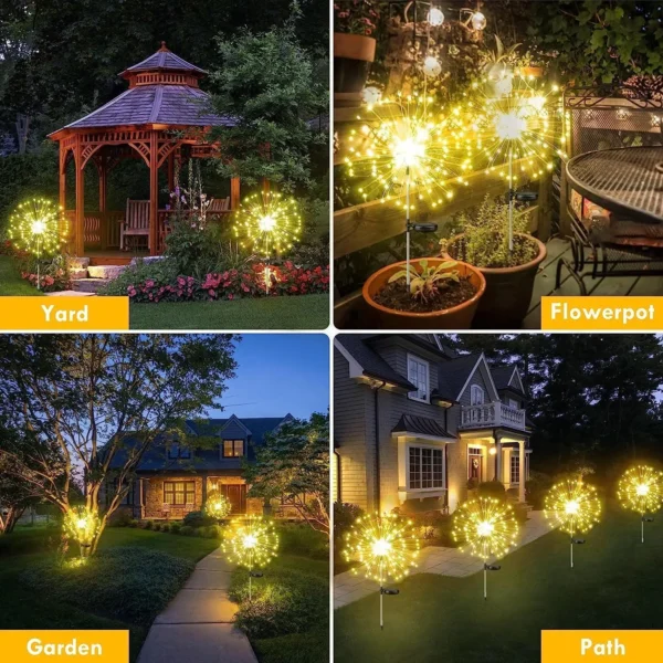 6 Pack Solar Garden Lights Outdoor Firework 200 LEDS Waterproof Outside Solar Powered Sparkler Light 8 Modes For Yard Decoration - Image 2