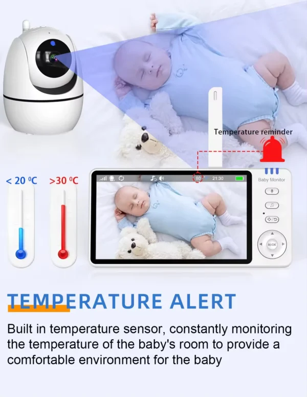 Newest 5.0 Inch Two Way Audio Temperature Night Vision Baby Crying Detection Monitoring Video Babyfoon Baby Monitor With Camera - Image 4