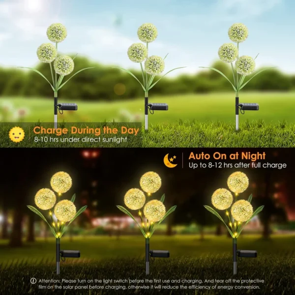 Solar Outdoor Lights Deco,42LED 2Modes 3IN1 Solar Dandelion Flowers Waterproof Solar Powered for Garden,Yard Decor (Warm White) - Image 3