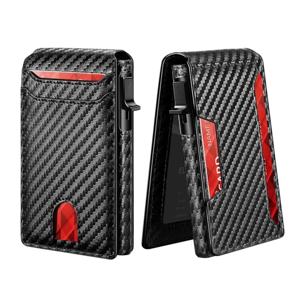 Men-Slim Minimalist Smart Wallet RFID Blocking Pop Up Wallet Credit Card Holder Bifold Carbon Fiber Wallet