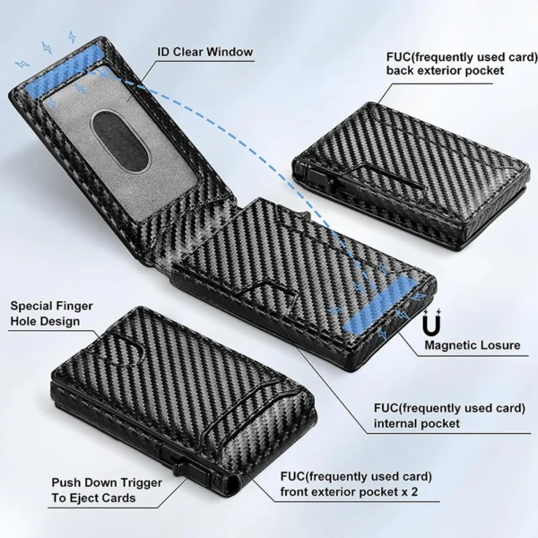 Men-Slim Minimalist Smart Wallet RFID Blocking Pop Up Wallet Credit Card Holder Bifold Carbon Fiber Wallet - Image 3