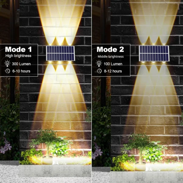 6LED Solar Fence Lights Outdoor Solar Powered Wall Lamp Up Down Lighting Waterproof for House Deck Patio Garden Decor(2 Pack) - Image 6