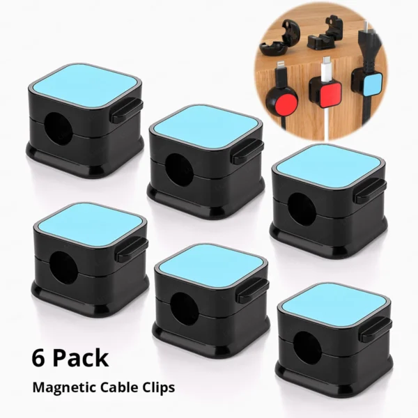 6 Pack Magnetic Cable Clips Desk Cord Organizer Adhesive Under Desk Wire Holder Magnetic Closure Cables Management Fast Delivery